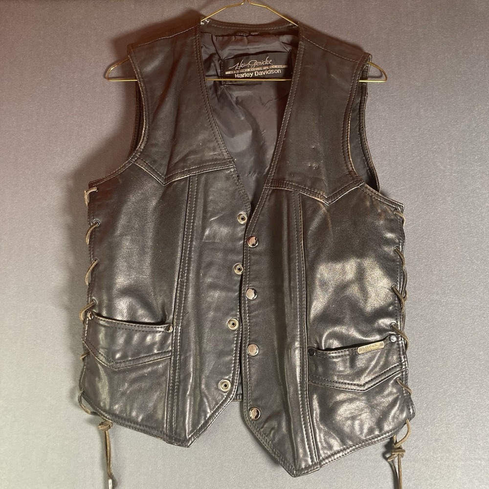 Hein Gericke Vintage Harley-Davidson 100 Years Biker Riding Leather Vest Size S